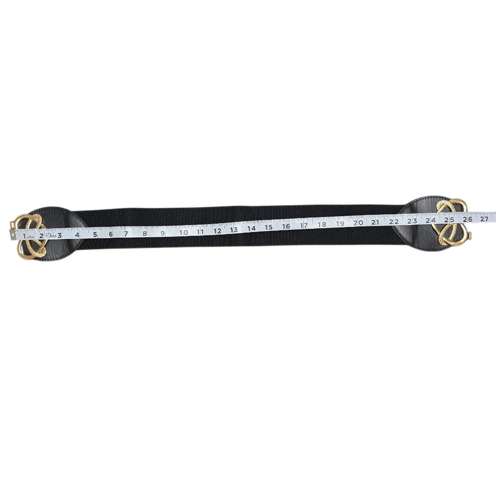 Elegant Black and Gold Elastic Women's Belt One Size‎